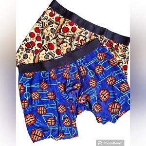 NEW TWO pair men’s Me Undies boxer briefs underwear in blue basketball, pizza